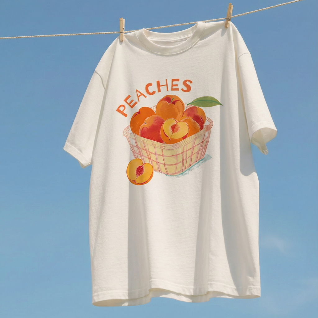 Тениска - Peaches (бяла) 🍑
