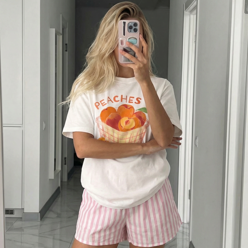 Тениска - Peaches (бяла) 🍑